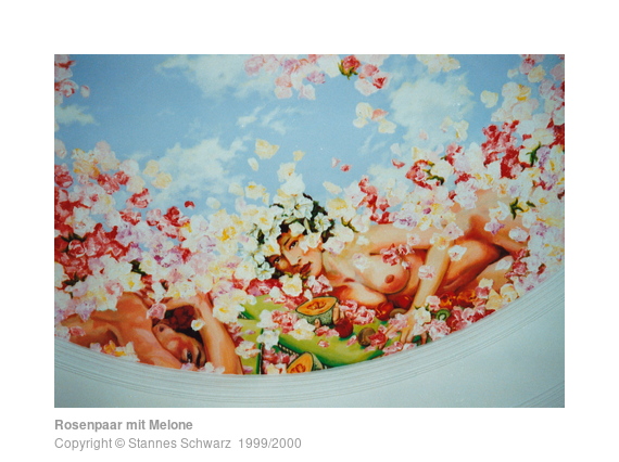 Deckenbild (Ausschnitt), nacktes Paar mit Melone im Rosenmeer
