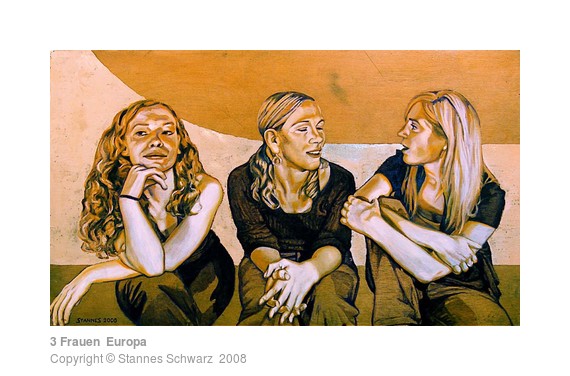 Gemälde, drei sitzende mitteleuropäische Frauen