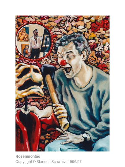 Porträt eines Mannes mit Clownsnase